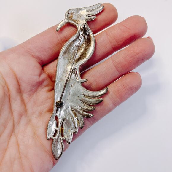 Bird Of Paradise Peacock Brooch, Art Deco 30s 40s Rhinestone Pin, Boucher Style - Picture 6 of 6